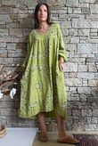 Kasbah Bubble Cotton Bandana Peasant Dress Olive